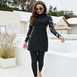 Charger l'image dans la galerie, burkini - 2 - pièces - noir - floral - femme - modest - fashion - pudique - maillot - de - bain