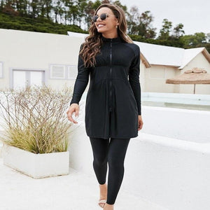 burkini - 2 - pièces - noir - femme - modest - fashion - pudique - maillot - de - bain