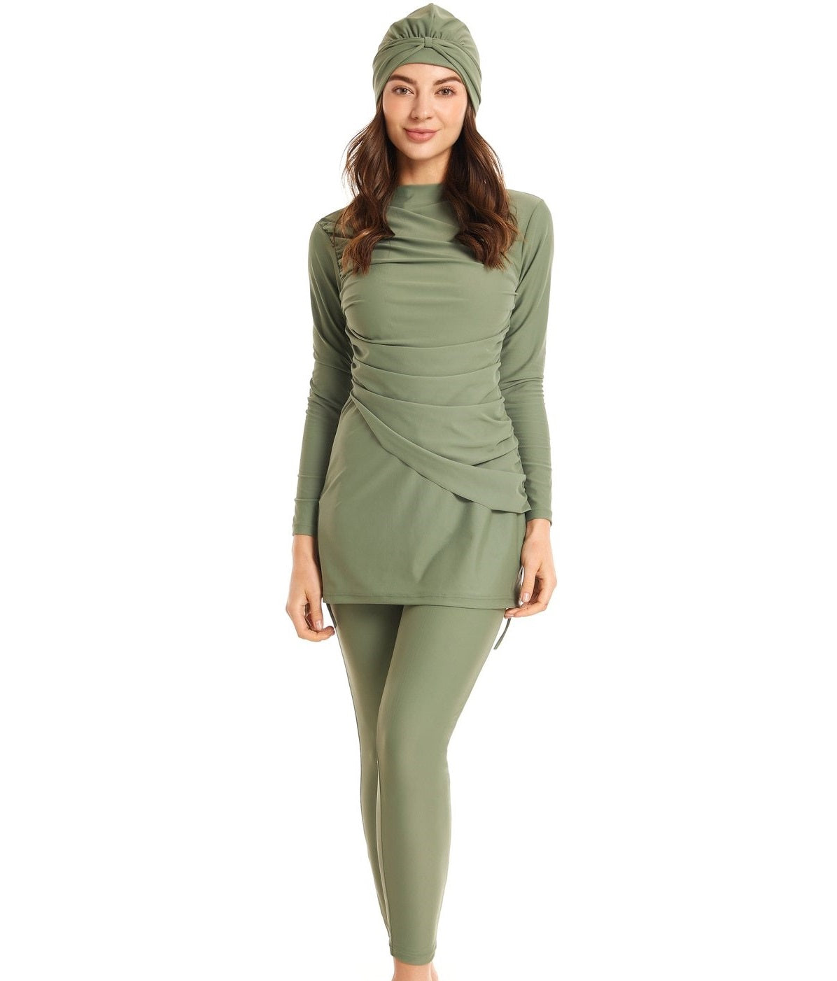 Burkini - 3 - pièces - femme - pudique - modest - fashion - kaki - maillot - de - bain - musulmanes
