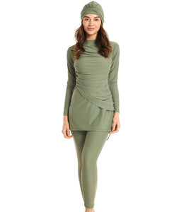 Burkini - 3 - pièces - femme - pudique - modest - fashion - kaki - maillot - de - bain - musulmanes