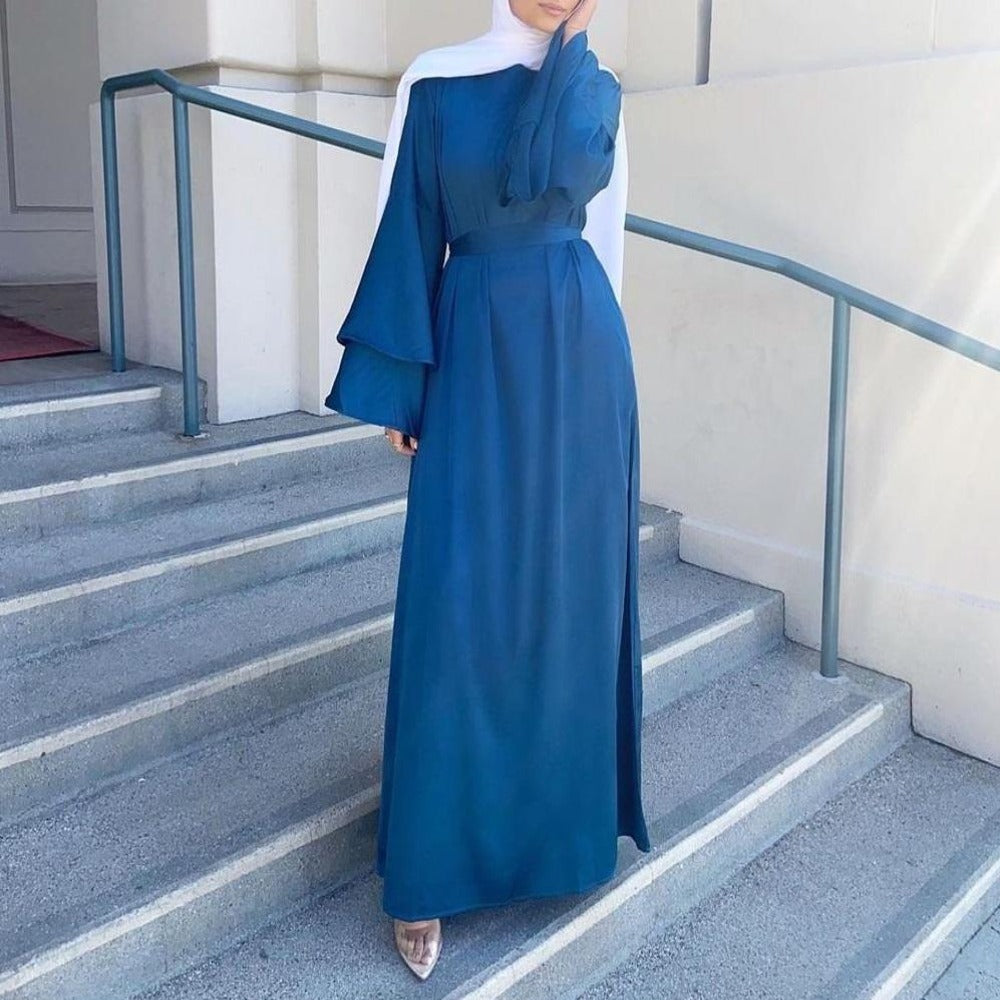 robe - satin - longue - femme - modest - fashion - bleu 