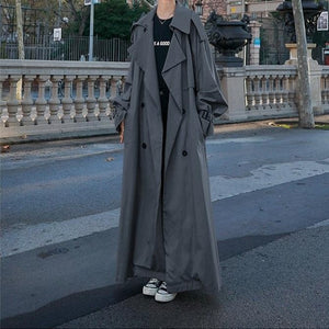 trench - coat - gris - long - femme - veste - manteau - modest - fashion