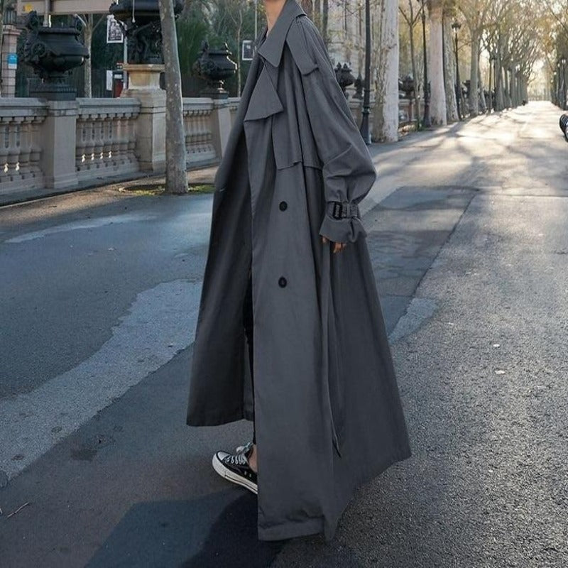 trench - coat - gris - long - femme - veste - manteau - modest - fashion