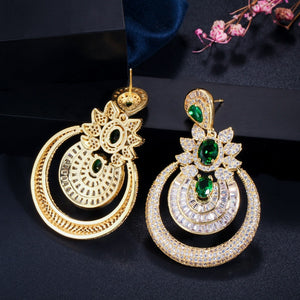 boucle - d'oreille - femme - pierres - vertes - blanches