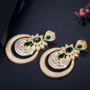 boucle - d'oreille - femme - pierres - vertes - blanches