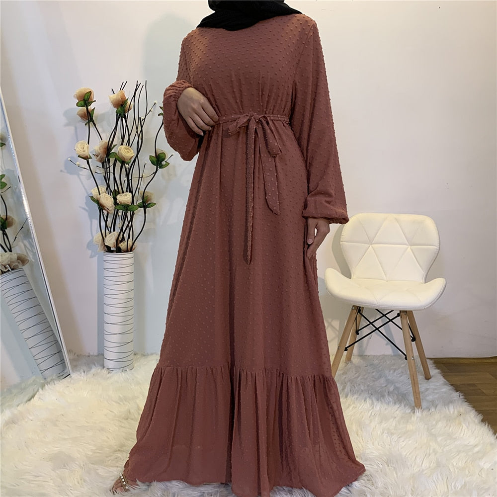 robe - abaya - longue - femme - modest - fashion - manches - longues - marron foncé