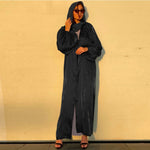 Charger l&#39;image dans la galerie, abaya - kimono - satin - noir - femme - modest - fashion
