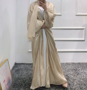 abaya - kimono - satin - beige - femme - modest - fashion