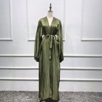 Charger l&#39;image dans la galerie, abaya - kimono - satin - kaki - femme - modest - fashion

