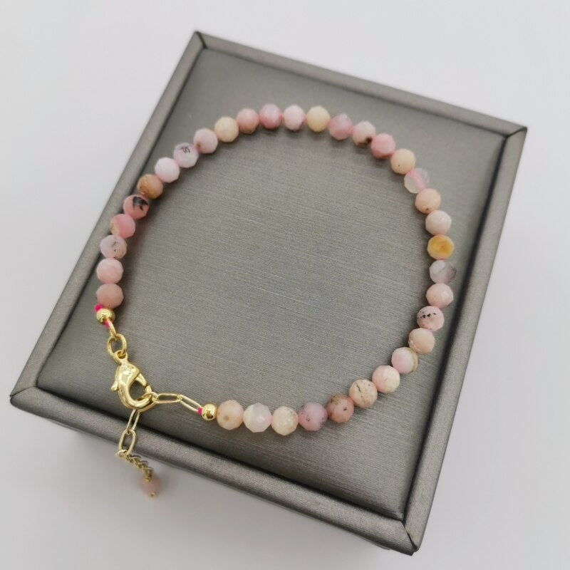 bracelet - perles - roses - femme - réglable- bijoux