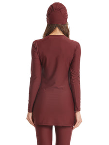 Burkini - 3 - pièces - femme - pudique - modest - fashion - bordeaux - maillot - de - bain - musulmanes