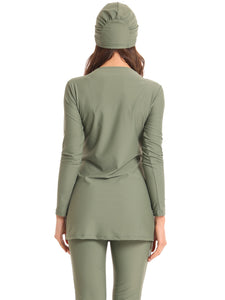 Burkini - 3 - pièces - femme - pudique - modest - fashion - kaki - maillot - de - bain - musulmanes